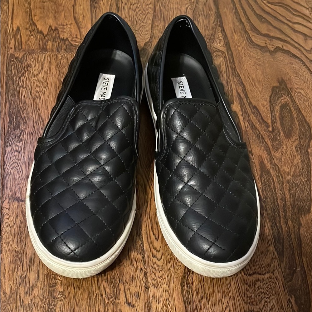 Steve Madden Black Quilted Slip-On Shoes